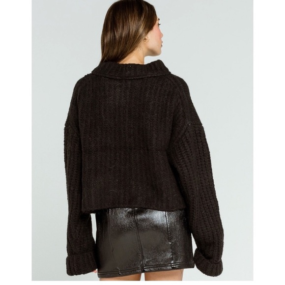 NWT Free People Alpine Black Combo Intarsia Crop Wool Alpaca Blend Sweater - Picture 4 of 11